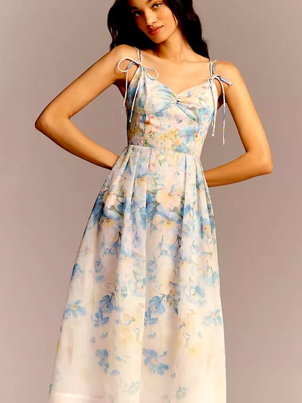 NWT En Saison Vivian Sweetheart Tie-Strap Floral Midi Dress - Size Large